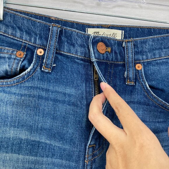 Madewell size 26 Medium Wash 10" High Riser Demi Boot Jeans Fringe Boho - Picture 6 of 11